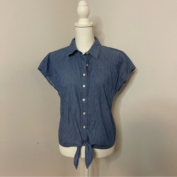 Talbots chambray short sleeve button down blouse - Picture 1 of 5